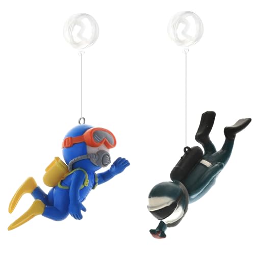 2-Pack Cute Little Diver Fish Tank Decorations Aquarium Decoration Floating Aquarium Accessories Fish Playmate for Fish Tank Suitable for All Kinds of Fish and Fish Tanks Swimming Pool - color: Blue&blackish Green