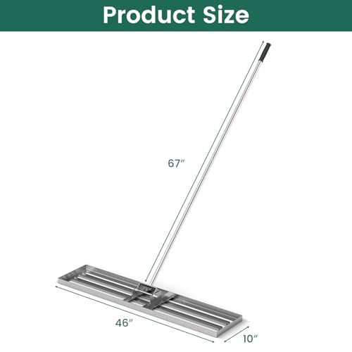 Goplus Lawn Leveling Rake, 46" x 10" Heavy Duty Level Lawn Tool w/ Ergonomic Handle for Soil, Effort-Saving Landscape Rake for Garden, Backyard, Golf Course, Farm, Pasture, Silver