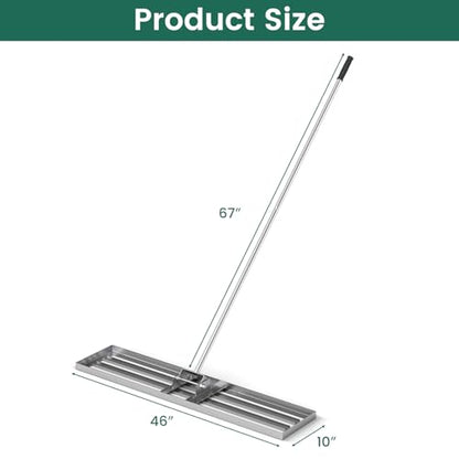 Goplus Lawn Leveling Rake, 46" x 10" Heavy Duty Level Lawn Tool w/ Ergonomic Handle for Soil, Effort-Saving Landscape Rake for Garden, Backyard, Golf Course, Farm, Pasture, Silver