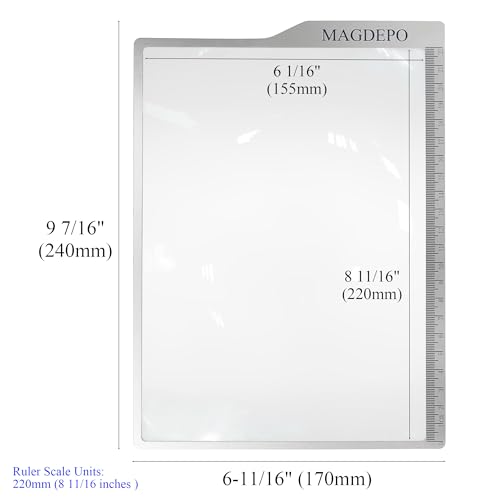MAGDEPO 3X Page Magnifying Lens 8.6" x 6" Flexible Plastic Measuring Full Fresnel Sheet Ultra-Thin for Reading Book, The Bible, Map, Newspaper, Science, Hobbies with Card Size Magnifier