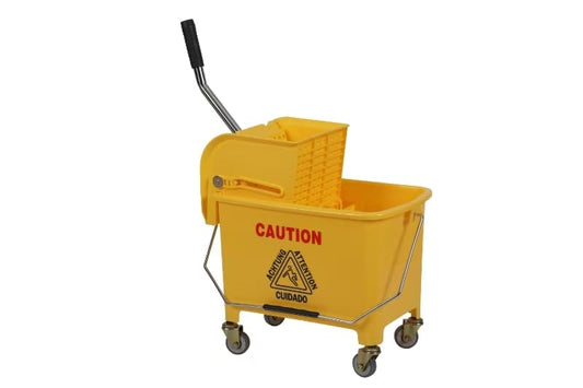 PLASTIC PRINCE Mop Bucket with NEW Reinforced Metal Wringer on Wheels Small Dual Chamber Industrial Mop Bucket with Reinforced Metal Wringer Separate Dirty Water for Business Household 20 Quart Yellow
