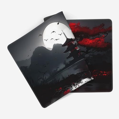 Gaming Mouse Pad 35.4 x 15.7 Inch, Large Extended Desk Mousepad with Oriental Landscape Moon Design, Water-Resistant Surface, Stitched Edges, Non-Slip Rubber Base Desk Mat for Gaming & Office - color: Oriental Landscape Moon