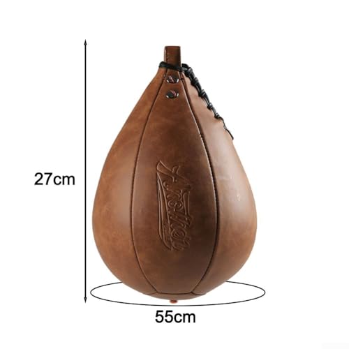 Boxing Ball Adults, 10.6in Leather Punching Bag with Elastic Cord, Heavy Duty Hanging Reflex Ball MMA Training, Home Gym Fitness Equipment, Black - size: Brown