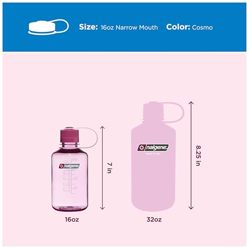 Nalgene 16 oz Narrow Mouth Water Bottle, Cosmo - color: Cosmo, size: 16 Ounces