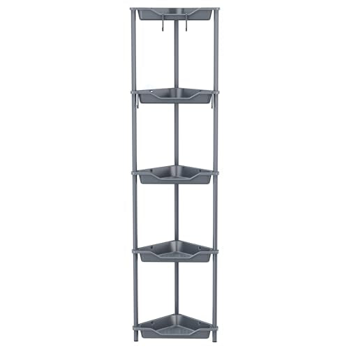 Orimade Rustproof 5 Tier Floor Standing Corner Shower Caddy Organizer, Plastic Metal Splicing Floor Corner Shelf Rack Stands for Bathroom, Grey - color: Grey, size: 5 Tier