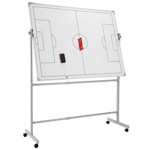 Double-Sided Soccer Coaching Board Height Adjustable Dry Erase Whiteboard with Wheels 360 Degree Reversible Soccer Tactics Board with Magnets Pen & Eraser for Teaching Training