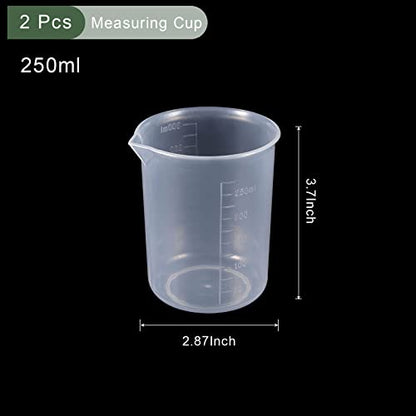 YOKIVE 2 Pcs Plastic Graduated Beaker, Laboratory Use | Liquid Measuring Cup, Great for Lab, Kitchen, Daily Use (Clear White, 300ML) - size: 300ML