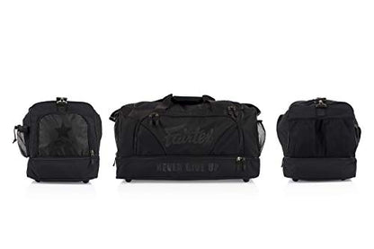 Fairtex BAG2 Gym Bag, Muay Thai MMA Kickboxing Boxing Gear Duffel Storage | Weather-resistant nylon satin build. Multi-sized pockets store shin guards, apparel, and mitts for athletic workouts