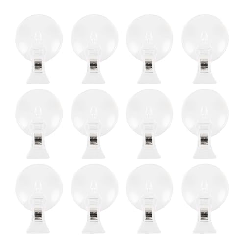 Veggie Clip Aquarium, Feeding Tool Suction Cup Clip, Seaweed Plant Suction Cup Clip, Clear Resin Suction Cups W/Clips, 1.73Inch 12 Pcs