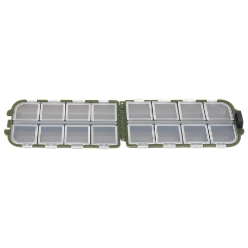 Small Fishing Box Portable Case, 16 Compartments Mini Storage Box Containers, Hooks Lure Baits Grid Box Fishing Box Fishing Accessories Box, Green