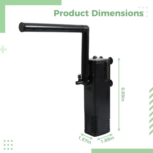 AP-1000L Internal Fish Tank Filter, 3-in-1 Submersible Power Filter for Aquarium and Turtle Tank, Activated Carbon, Adjustable Flow, Low Water Level, 6.7 x 1.9 x 1.6 in