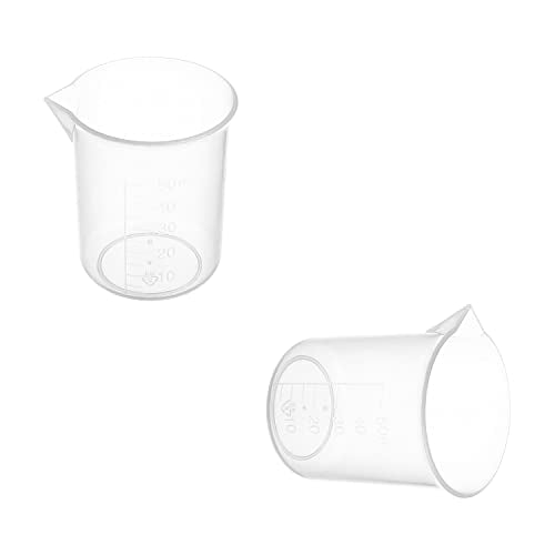 Othmro 2Pcs 50ml Measuring Cups Plastic Graduated Cups PP Plastic Graduated Beaker Clear Scale Cups Liquid Measuring Mixing Cups Graduated Plastic Measuring Cups for Lab Kitchen Liquids Transparent - color: 50ml 2Pcs