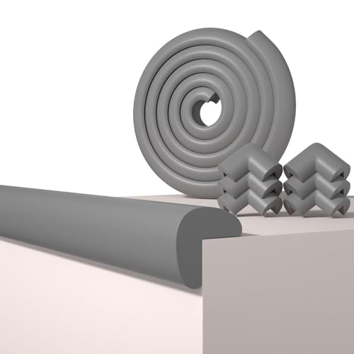 Baby Proof Edge Corner Protector, 6.56FT 0.47''Th L-Shape Furniture Corner & Edge Safety Bumpers with 6 Corners, Pre-Taped, Soft NBR Rubber Foam Desk Edge Cushion Wall Corner Protector（Grey） - color: Gray, size: 0.47''Th (6.56ft)