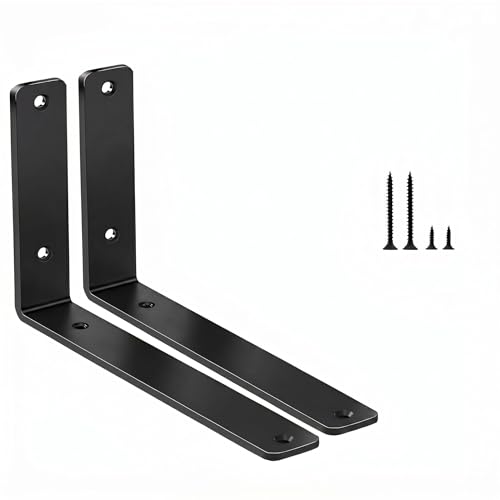 2 Pack - L 9" x H 6" x W1.5, 5mm Thick Black L Shelf Bracket, Iron Shelf Brackets, Metal Shelf Brackets, Floating Shelf, Shelf Supports with Screws - size: 9''x6'', style: Black 2 Pack
