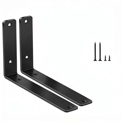 2 Pack - L 12" x H 8" x W1.5, 5mm Thick Black L Shelf Bracket, Iron Shelf Brackets, Metal Shelf Brackets, Floating Shelf, Shelf Supports with Screws - size: 12''x8'', style: Black 2 Pack