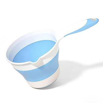 Premium Silicone Bath Rinse Cup & Water Pourer - Large Capacity Blue and White Bath Cup for Rinsing Hair, Shower Hair Washing Mug, Pet Bathing, and Travel - style: Blue