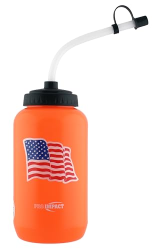 Squeezable Water Bottle Bendable Long Straw - LDPE BPA Free Plastic - Hydration for Baseball Hockey Gym MMA Yoga Boxing Cycling Softball Football Lacrosse (35.5 Oz.) - style: Orange American Flag