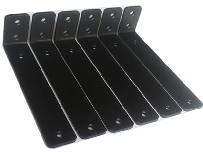 6 Pack - L 8" x H 2" x W1.5, 5mm Thick Black L Shelf Bracket, Iron Shelf Brackets, Metal Shelf Brackets, Floating Shelf, Shelf Supports with Screws - size: 8''x2'', style: Black 6 Pack