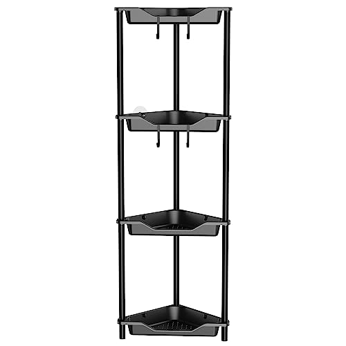 Orimade Rustproof 4 Tier Floor Standing Corner Shower Caddy Organizer, Plastic Metal Splicing Floor Corner Shelf Rack Storage Stands for Bathroom,10.8 x 10.8 x 44.6 inches, Black - color: Black, size: 4 Tier