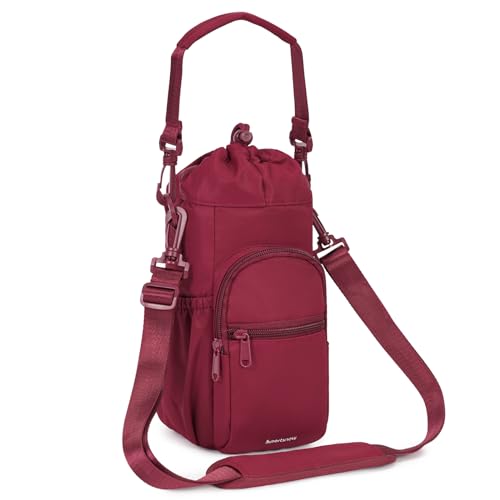 sportsnew 40oz Insulated Crossbody Water Bottle Bag Gym Hiking Phone Pocket - color: Red