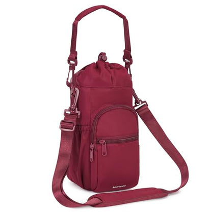 sportsnew 40oz Insulated Crossbody Water Bottle Bag Gym Hiking Phone Pocket - color: Red