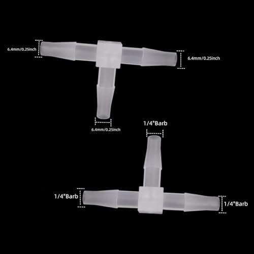 Plastic 1/4" ID Hose Barb Fittings, Equal Barbed Tee Pipe Connectors 3 Way Joint Splicer Mender Union Adapter for Boat Aquarium, 6Pcs