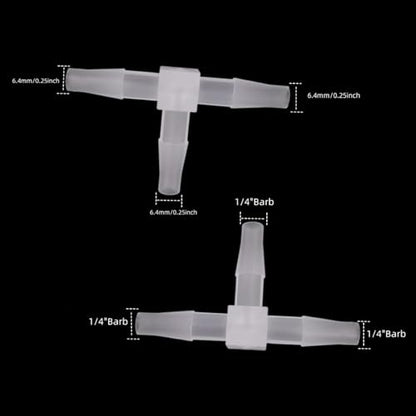 Plastic 1/4" ID Hose Barb Fittings, Equal Barbed Tee Pipe Connectors 3 Way Joint Splicer Mender Union Adapter for Boat Aquarium, 6Pcs