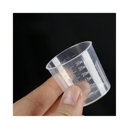 BPA-Free 30ml (1oz) Liquid Measuring Cups (10-Pack) - Mini Plastic Graduated Beakers for Kitchen, Lab, Crafts, Resin - Clear Dual Scale, Accurate safety, Stackable