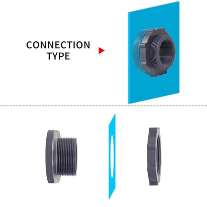ChillWaves PVC Bulkhead Fitting 1-1/2" Double Thread Connector Adapter for Water Tank, Aquariums, Rain barrels(4-PACK)