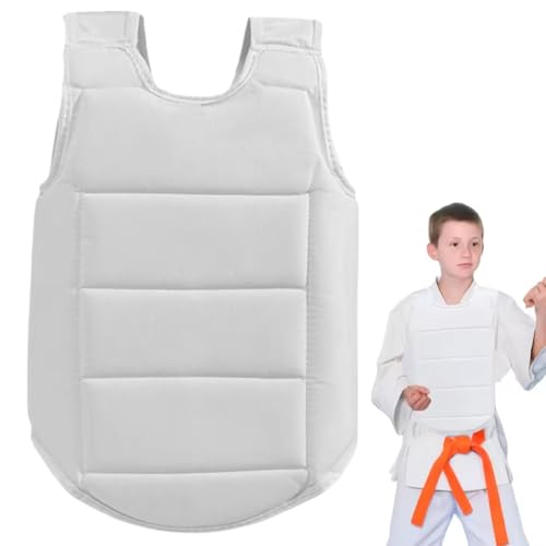 Nyutcwe Karate Chest Guard for Kids, Polyester Adjustable Body Protector for Training 130-150cm, White