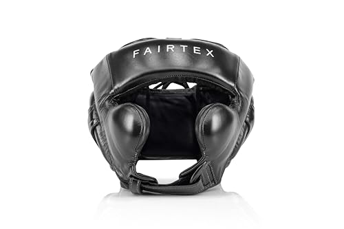 Fairtex HG18 Pro Boxing Headguard, Muay Thai MMA Sparring Hybrid Headgear | Genuine leather build handmade in Thailand. Cheek padding and wider view openings protect fighters during competition drills
