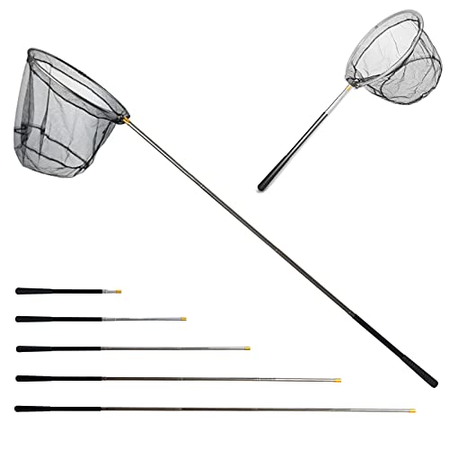 Fishing Landing Net with Aluminum Telescoping Pole 75" Long Handle,Rubber Coated Nylon Mesh,for Steelhead,Salmon,Fly,Kayak,Catfish,Bass,Trout,Shrimp,Crab,for Easy Catch & Release,Extend to 75 Inch
