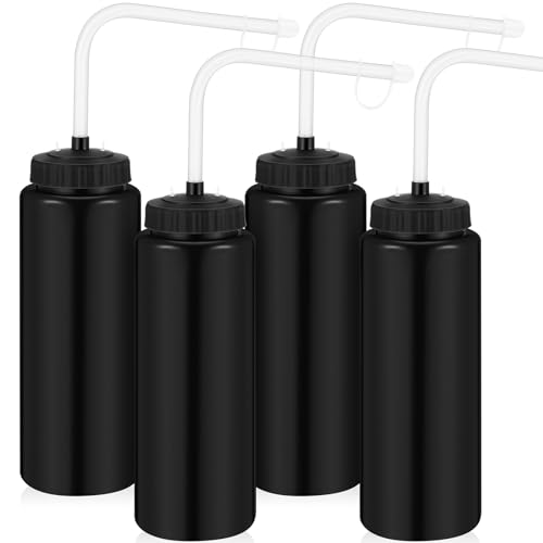 Domensi 4 Pack 32 oz Hockey Sports Water Bottle with Long Straw Easy Squeeze Plastic Bottle Helmet Friendly for Sport Hockey Football Lacrosse(Black,Classic) - color: Black