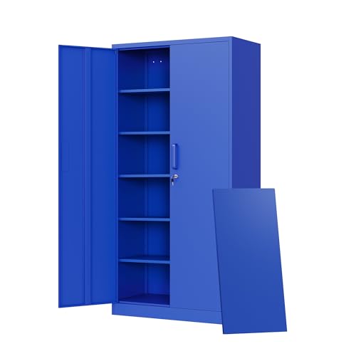 Metal Garage Storage Cabinets with Lock Door and Adjustable Shelves, Steel Tool Cabinets for Home,Office,Warehouse Organisieren (Blue) - color: Blue, size: 71 X 32 X 16 In(H X W X D)