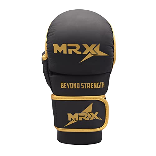 MRX MMA Professional Protective Grappling Gloves 7oz Muay Thai Training Kickboxing Punching Sparring Sports Cage Fighting Combat Glove Boxing Punching Glove Mitts - color: Black Golden, size: Small-Medium