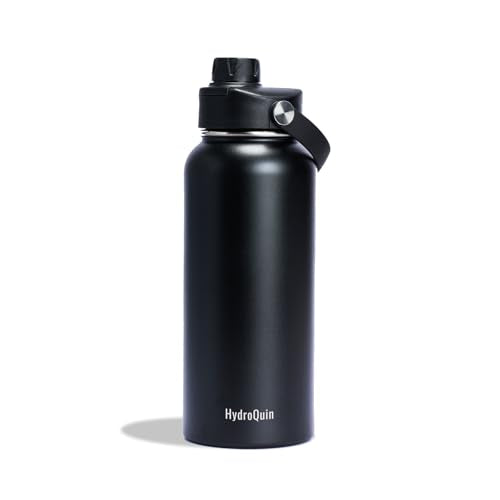 32 oz Insulated Water Bottle Matte Black Stainless Steel Flask - color: Obsidian Black