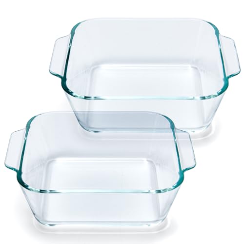Small Casserole Dishes 2 Pack, 5 Inch Glass Square Baking Dish Individual Portion Baking Pan for Oven Microwave Air Fryer Square Egg, Clear Prep Bowls with Handle - size: Small-Square