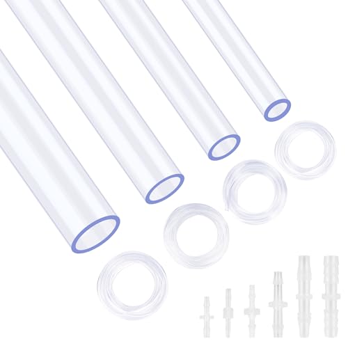28Pcs PVC Clear Tubing Kit 4 Sizes (2mm 3mm 4mm 5mm ID) + 24PCS Plastic Hose Barb Fittings 6 Sizes (M1.6 M2.4 M3.2 M3.9 M4.8 M5) for Aquarium Fish Tank Air Conditioning Drainage Water Pump - size: 2-5mm ID