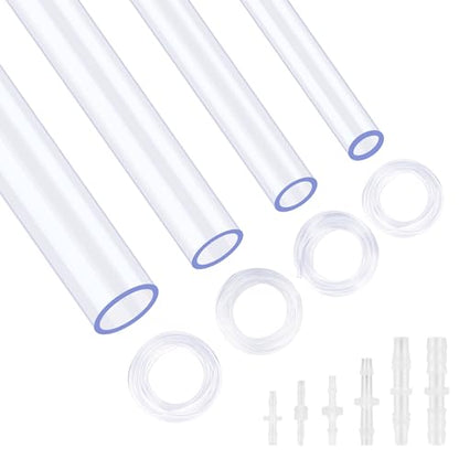 28Pcs PVC Clear Tubing Kit 4 Sizes (2mm 3mm 4mm 5mm ID) + 24PCS Plastic Hose Barb Fittings 6 Sizes (M1.6 M2.4 M3.2 M3.9 M4.8 M5) for Aquarium Fish Tank Air Conditioning Drainage Water Pump - size: 2-5mm ID