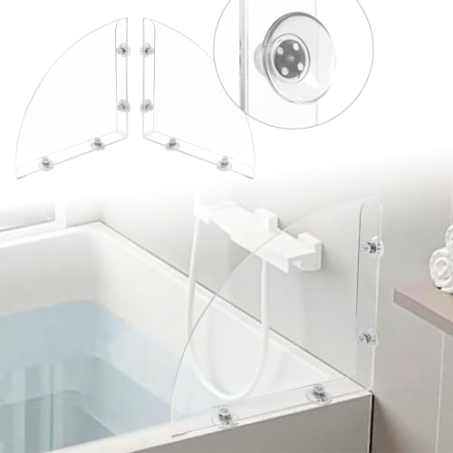 2Pcs Removable 10.6"x10.6" Large Shower Splash Guard with Silicone Sucker, Reusable Splash Guard for Shower, 3MM Thickened Bathtub Splash Guard,Detachable Bathtub Splash Guard for Tub