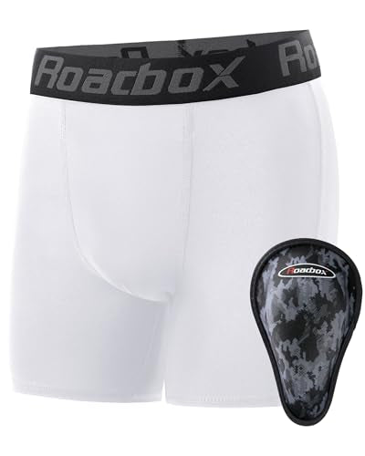 Roadbox Boys Youth Compression Shorts with Athletic Cup Baseball Football - color: 1 Pack: White(1 Cup), size: Medium