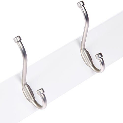 Amazon Basics Rectangular Farmhouse Wall-Mounted Coat Rack for Entryway and Bedroom, Storage Organizer, 5 Hooks, White - color: White, style: Single