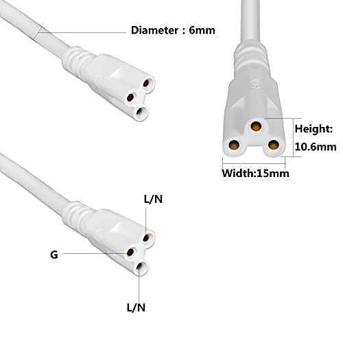 T5 T8 Extension Cords,10ft Lamp Connecting Wires,3-Prong Power Cables,Female to Female End Connectors for LED Tube,Under Cabinet,Shop Lights,Pack of 10