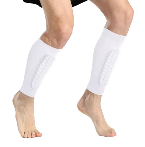 2 Pack Soccer Shin Guards Soccer Adult, Soccer Shin Guards for Kids Soccer Shin Pad with Honeycomb Pads, Shin Defender Shin Guard Sleeves, Ski Shin Guards Ski Shin Pads - color: White, size: Medium