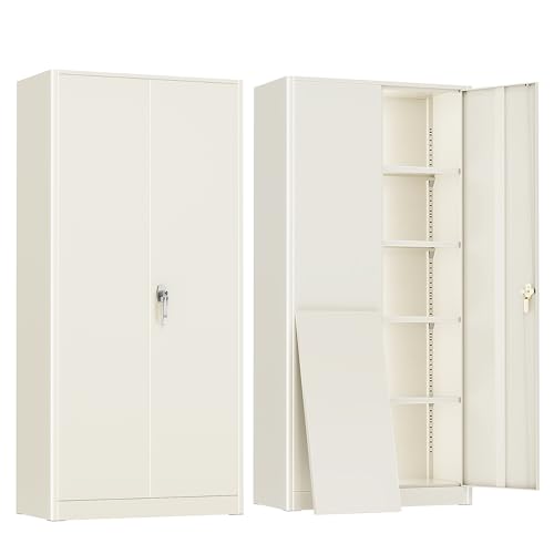 Metal Lockable Storage Cabinet, 72” Tall Storage Cabinet with 2 Doors and 4 Adjustable Shelves for Office, Home, Garage, Pantry (Assembly Required, 18”D, Grey) - color: Grey, size: Large 72"