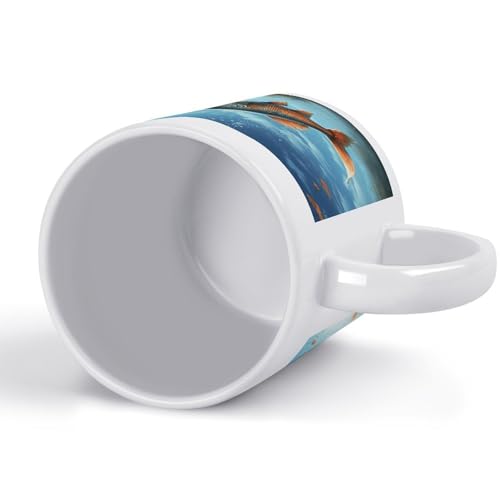 11oz White Ceramic Coffee Mug Funny Safflower Flying Fish Tea Cup Microwave & Dishwasher Safe, Lead-Free for Home Office Daily Use & Gifting - color: Safflower Flying Fish