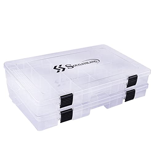 Sougayilang Fishing Tackle Boxes - 3600 3700 Plastic Storage Organizer Box with Removable Dividers - Fishing Tackle Storage - 4 Packs Transparent Tackle Trays