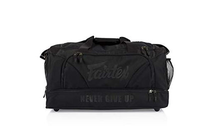 Fairtex BAG2 Gym Bag, Muay Thai MMA Kickboxing Boxing Gear Duffel Storage | Weather-resistant nylon satin build. Multi-sized pockets store shin guards, apparel, and mitts for athletic workouts