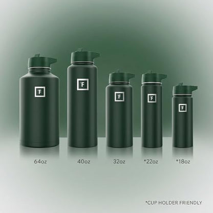 IRON °FLASK 40 oz Wide Mouth Water Bottle with Straw - color: Dark Pine, style: Straw - 40 Oz (1 Lid)