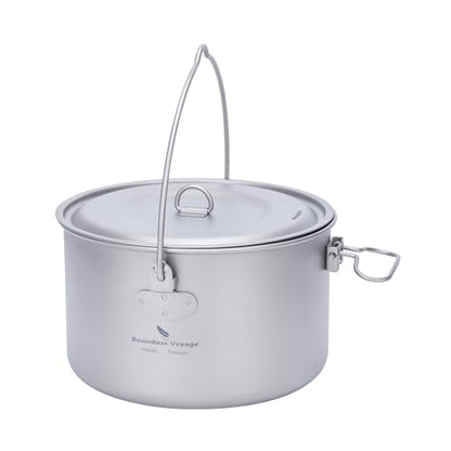 Boundless Voyage Titanium Hanging Pot for Outdoor Camping Backpacking Hiking Ultralight Portable Cooking Pot Camp Kitchen Cookware 1300ML/1950ML/2900ML - color: 1950ml (65 fl oz)